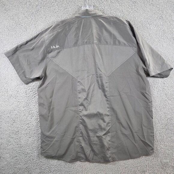 Huk Performance Men's Fishing Button Down Vented Short Sleeve Gray Shirt Size XL - Picture 7 of 11
